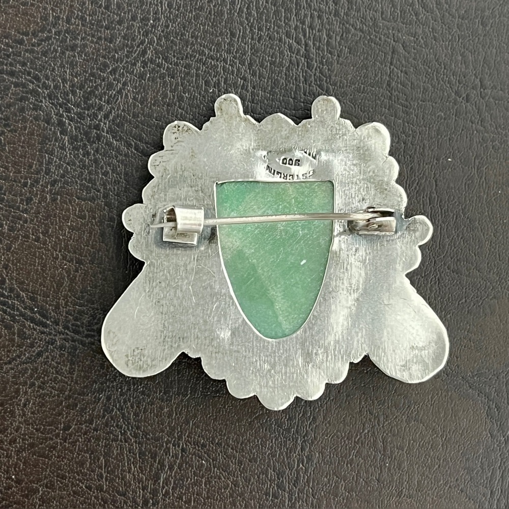 🟩SALE🟩 Vintage Mexican 900 silver carved jade warrior head brooch pin - Picture 6 of 10